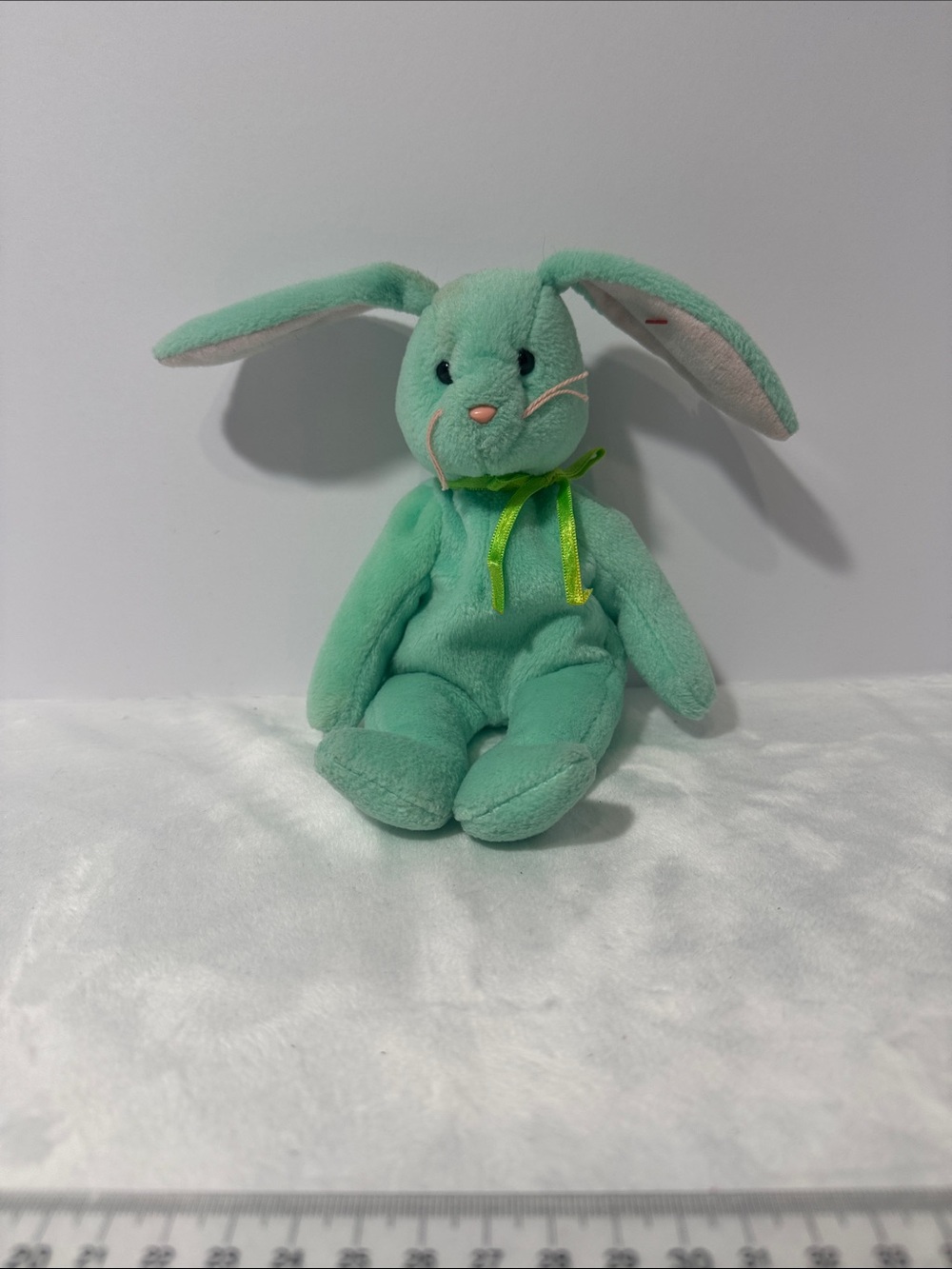 Ty Beanie Babies Hippity The Mint Bunny has a stain on top of the head